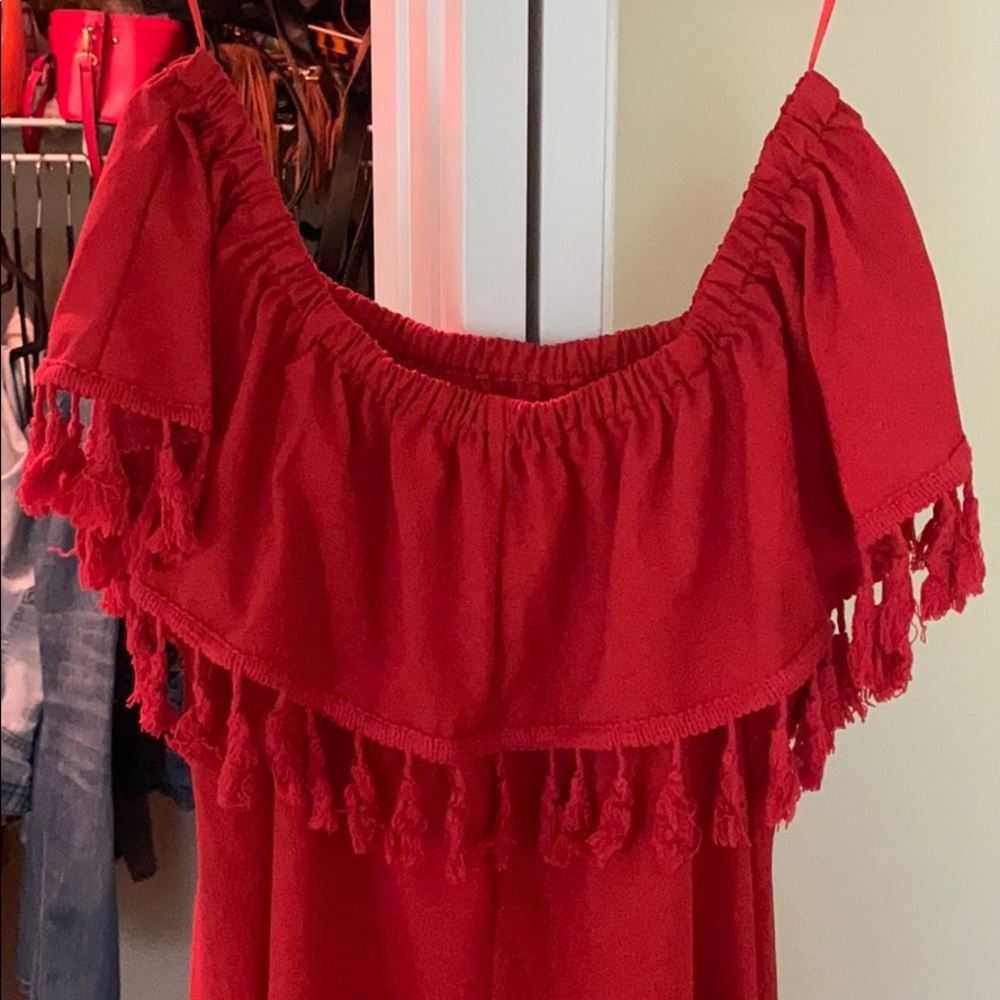 Red off the shoulder dress
